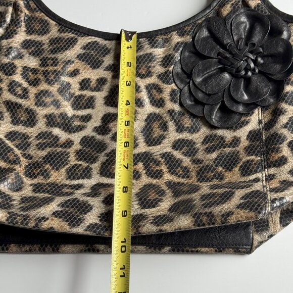 Leopard Print Handbag with Black Flower Accent - Picture 12 of 13